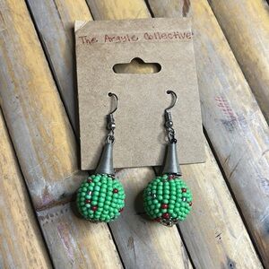 Green Beaded Ball Maasai Earrings